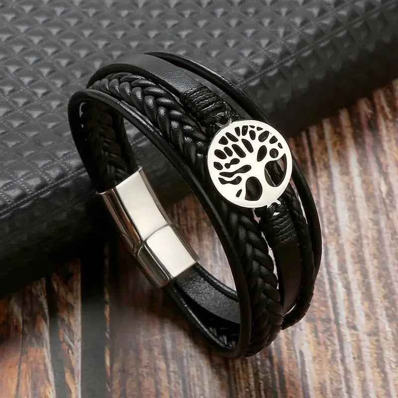 Pulsera para Hombre de Cuero Árbol de la Vida estilo 1