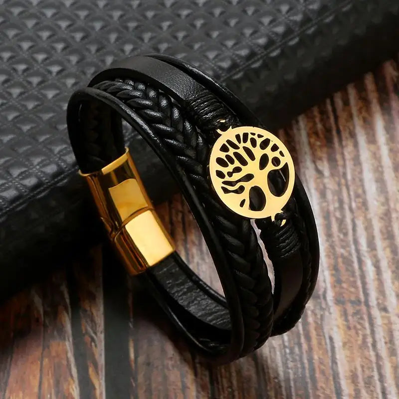 Pulsera para Hombre de Cuero Árbol de la Vida estilo 3
