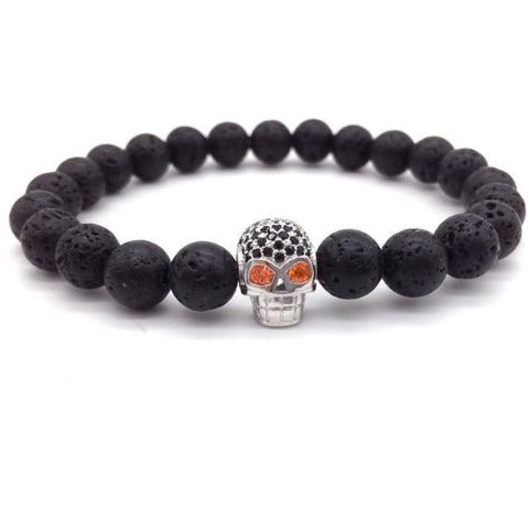 Pulsera Hombre Perla Calavera plateada