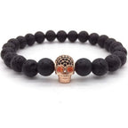 Pulsera Hombre Perla Calavera dorada