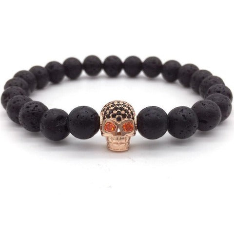 Pulsera Hombre Perla Calavera dorada