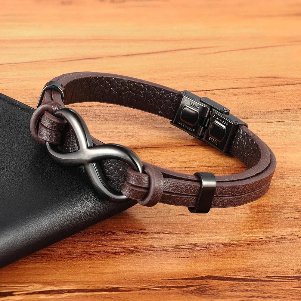 Pulsera Infini de cuero marrón y negro