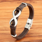 Pulsera Infini de cuero marrón y plata