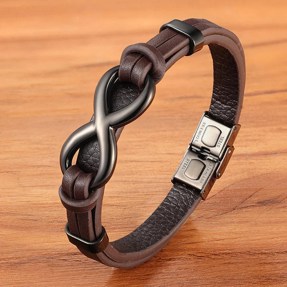 Pulsera Infini de cuero marrón y negro