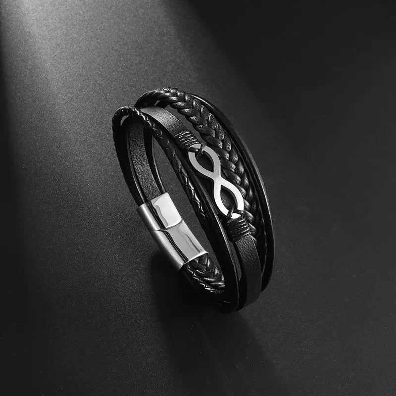 Pulsera Infini Cuero negro y plata