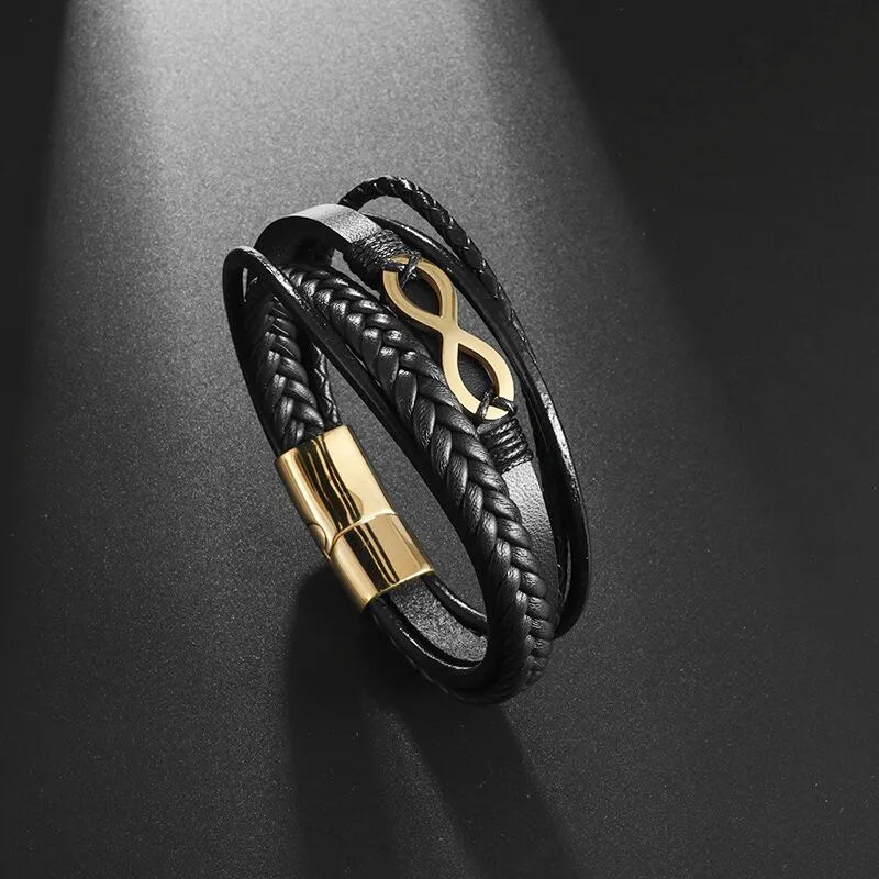 Pulsera Infini Cuero negro y oro