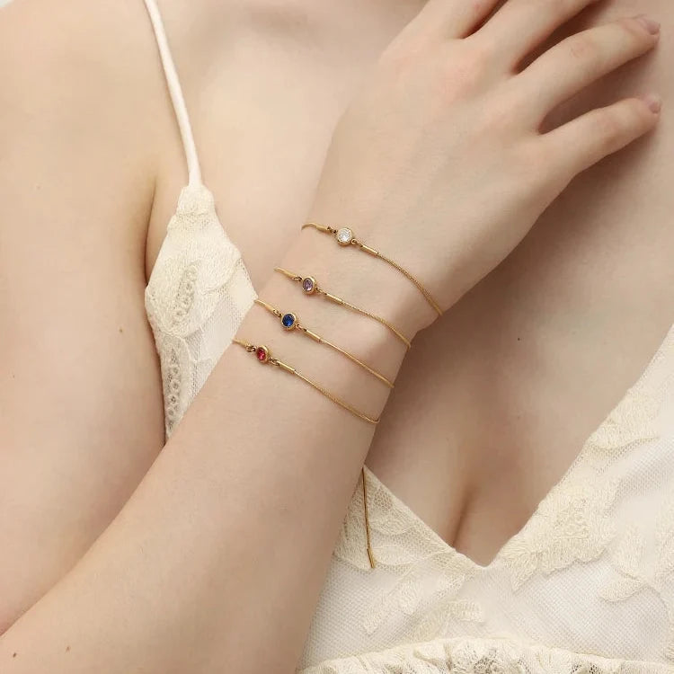 Pulsera rígida con piedra de nacimiento de color