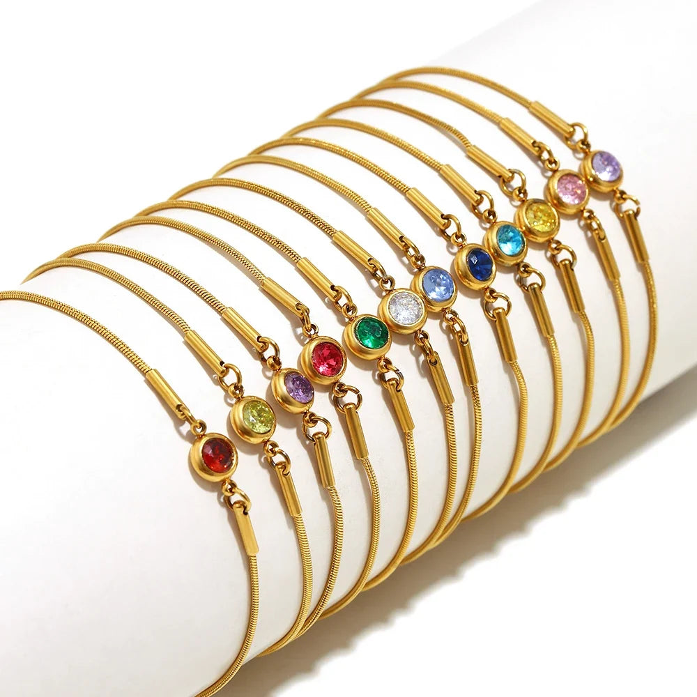 Pulsera rígida con piedra de nacimiento de color