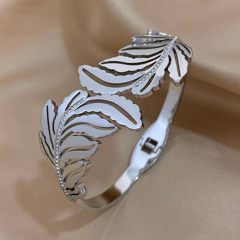 Pulsera Grande Hoja de Palma plata