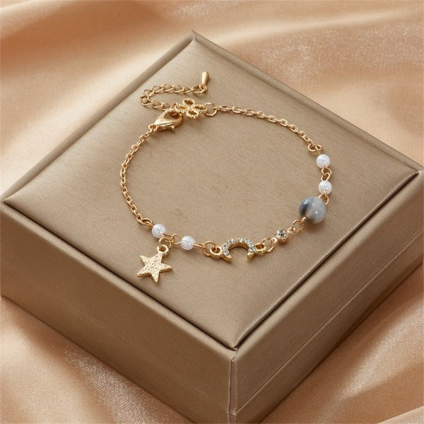 Pulsera Luna y Estrella Mujer Pulsera de eslabones Astros gris