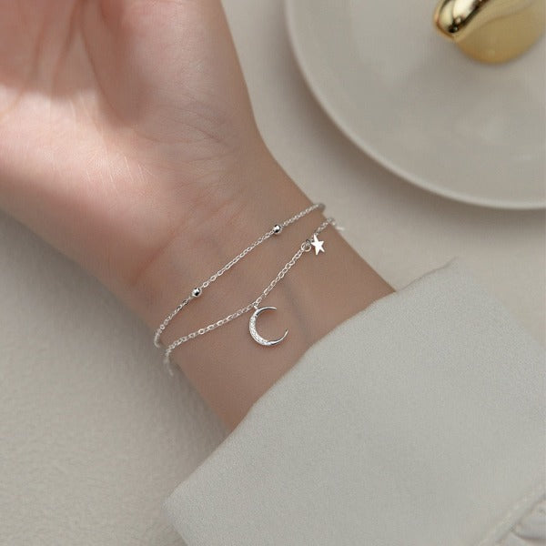 Pulsera Luna y Estrella Mujer Gourmette en Plata