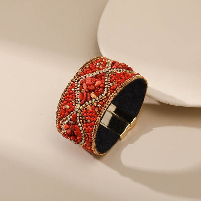 Pulsera Brazalete Piedra Natural para Mujer rojo