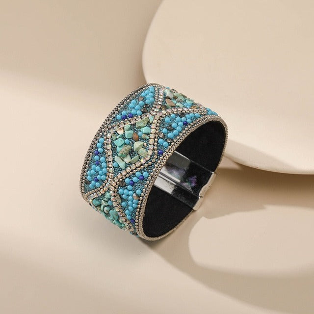 Pulsera Brazalete Piedra Natural para Mujer turquesa