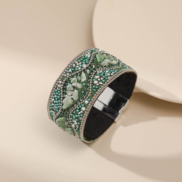 Pulsera Brazalete Piedra Natural para Mujer verde