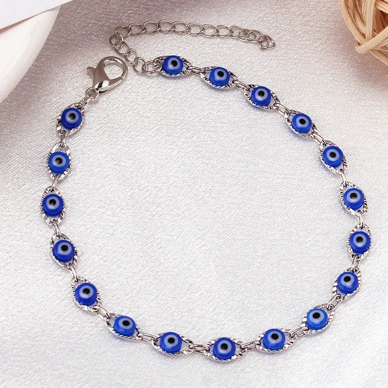 Pulsera Ojo Turco Azul Estilo Bohemio plata