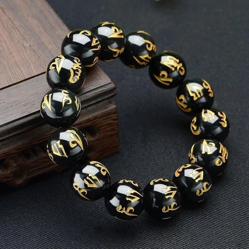 Pulsera Negra Gourmette Amuleto Budista