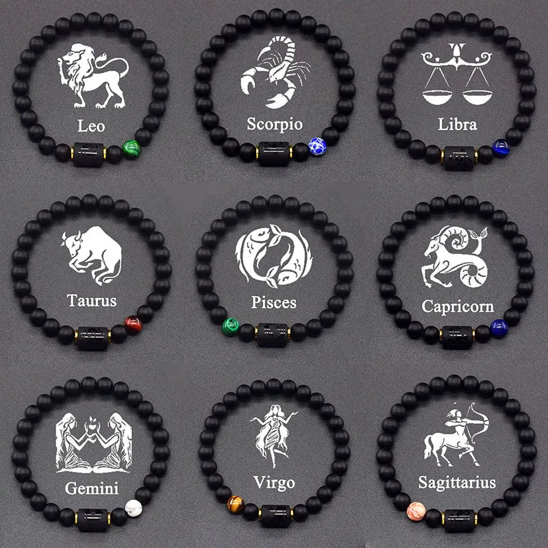Pulsera Negra Signo del Zodiaco Astro Negro 12 Constelaciones