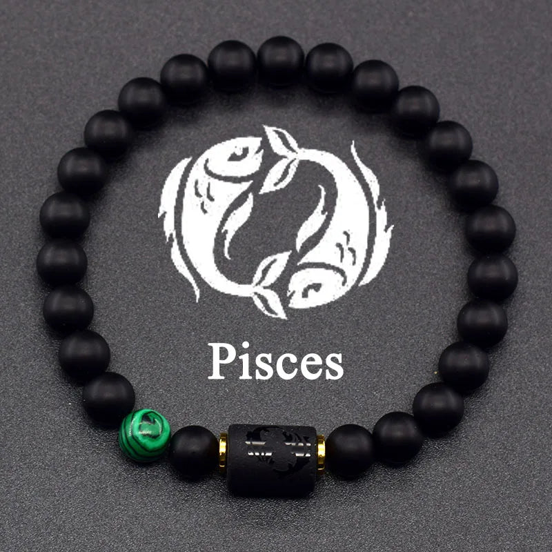 Pulsera Negra Signo del Zodiaco Astro Negro 12 Constelaciones piscis