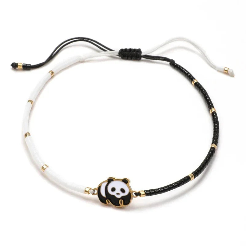 Pulsera Panda en Cuerda Blanca y Negra