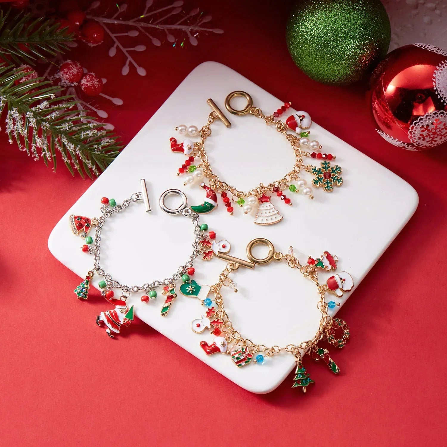 Pulsera Papá Noel Abetos Muñeco de Nieve plata