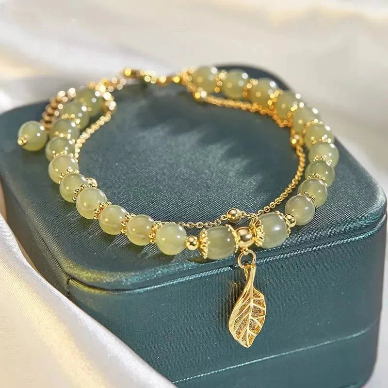 Pulsera Perlas Verde Hoja
