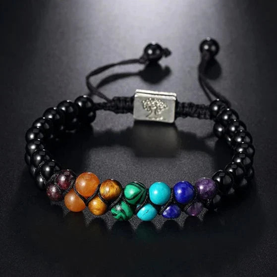 Pulsera Piedra 7 Chakras Árbol de la Vida Negra