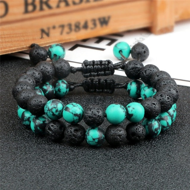Pulsera Gourmette de Piedra de Lava de Sanación para Hombre y Mujer