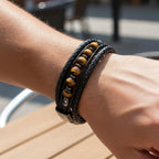 Pulsera de Cuero con Piedras Ojo de Tigre