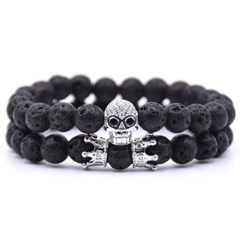 Pulsera Piedra Cabeza de Calavera plata