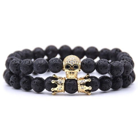 Pulsera Piedra Cabeza de Calavera oro