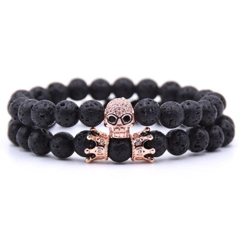 Pulsera Piedra Cabeza de Calavera rosa