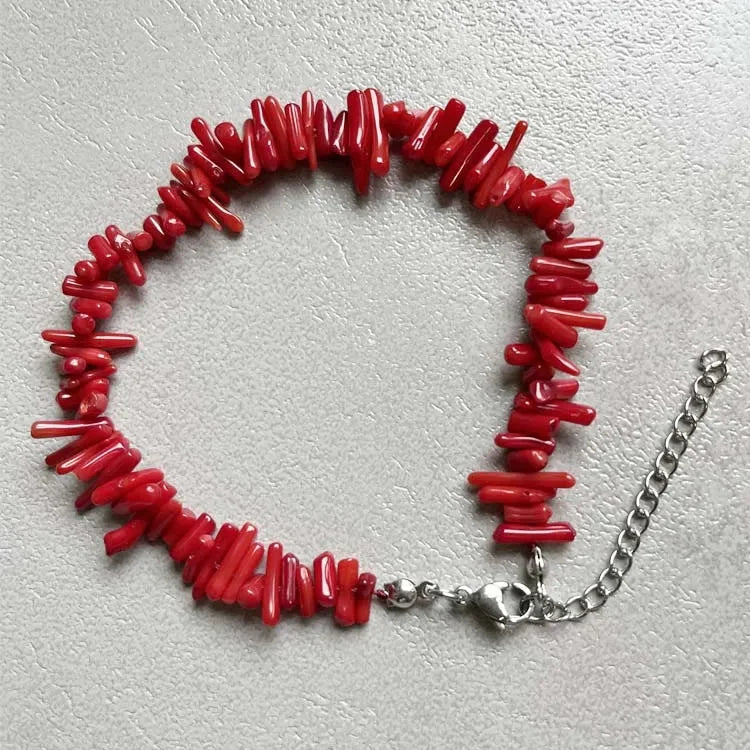 Pulsera ajustable de coral rojo