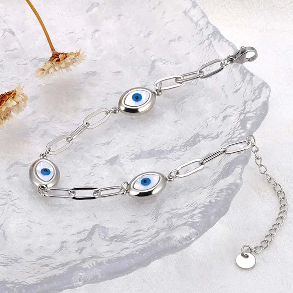 Pulsera Rétro Contra el Mal de Ojo plata