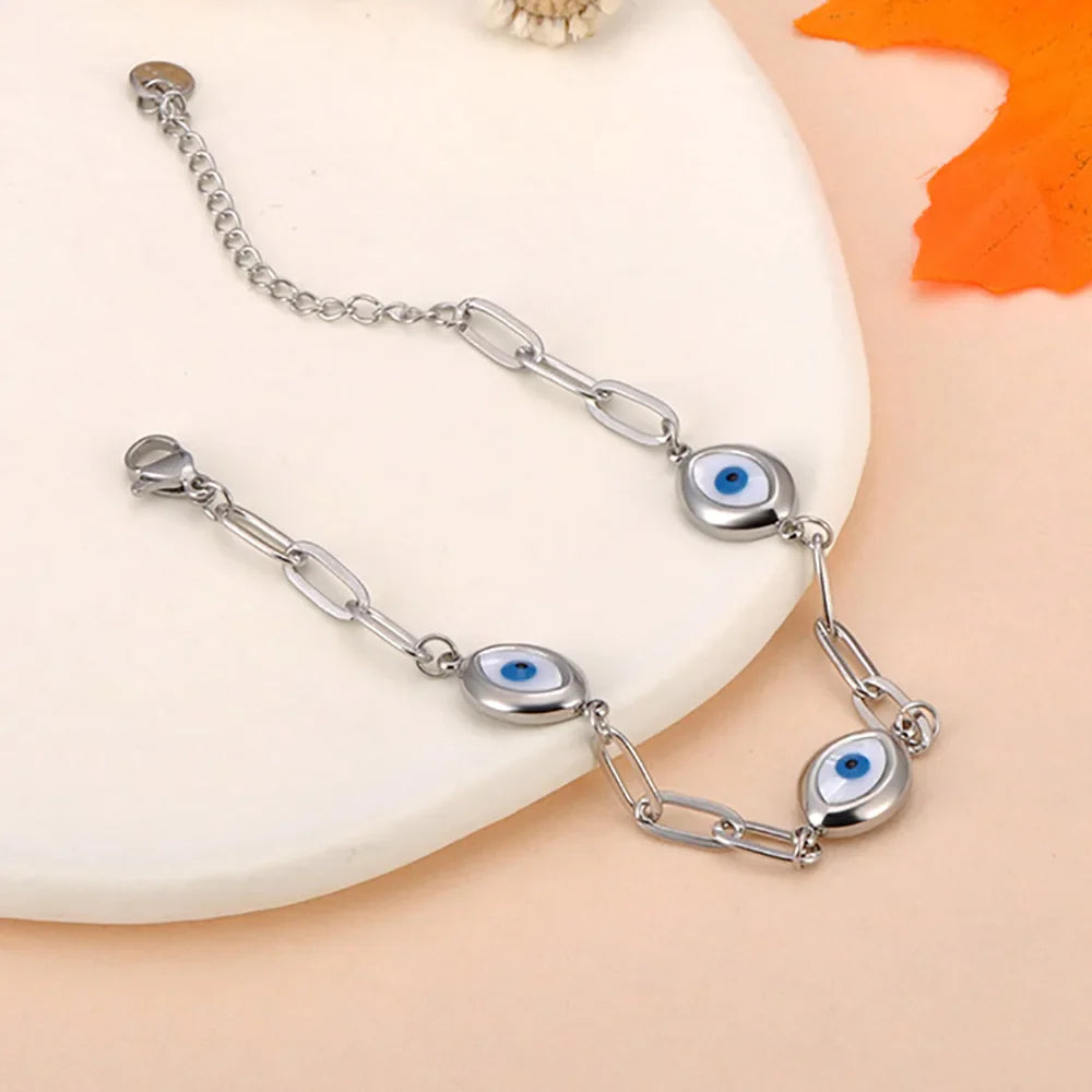 Pulsera Rétro Contra el Mal de Ojo plata