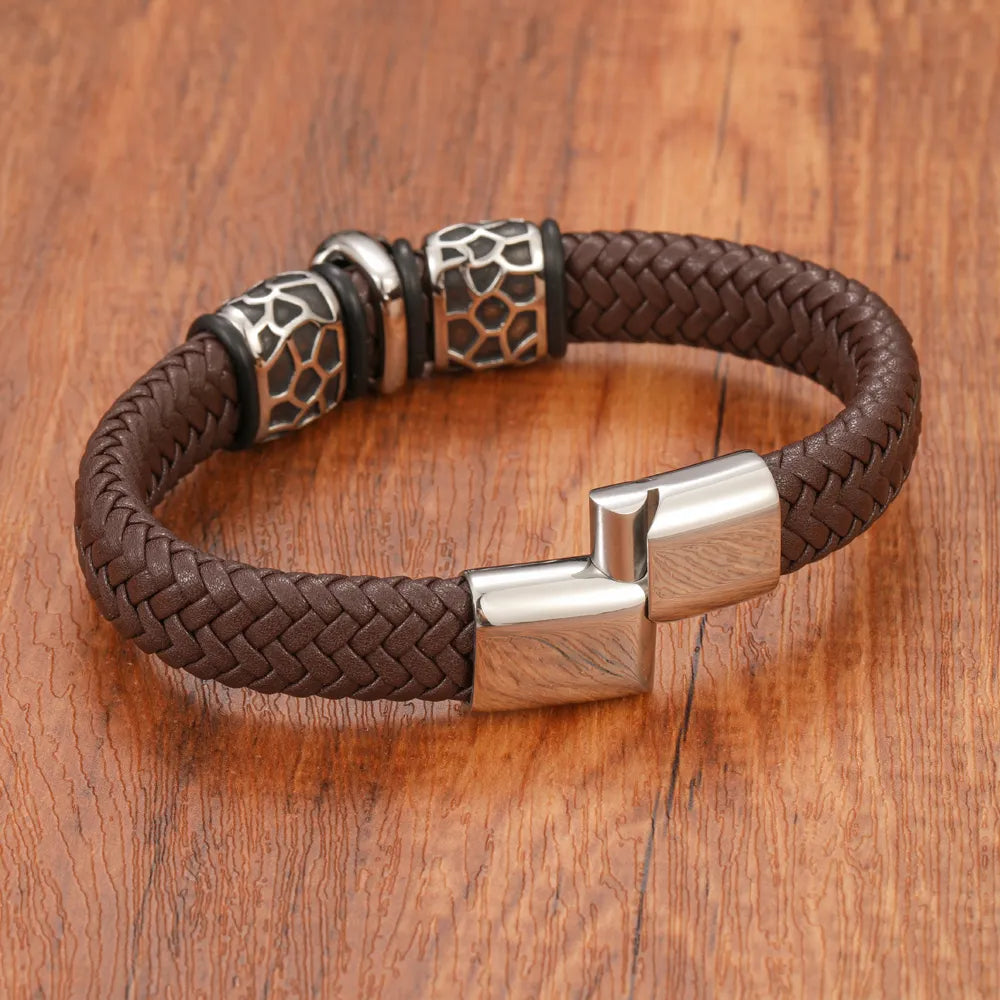 Pulsera Calavera de Cuero marrón