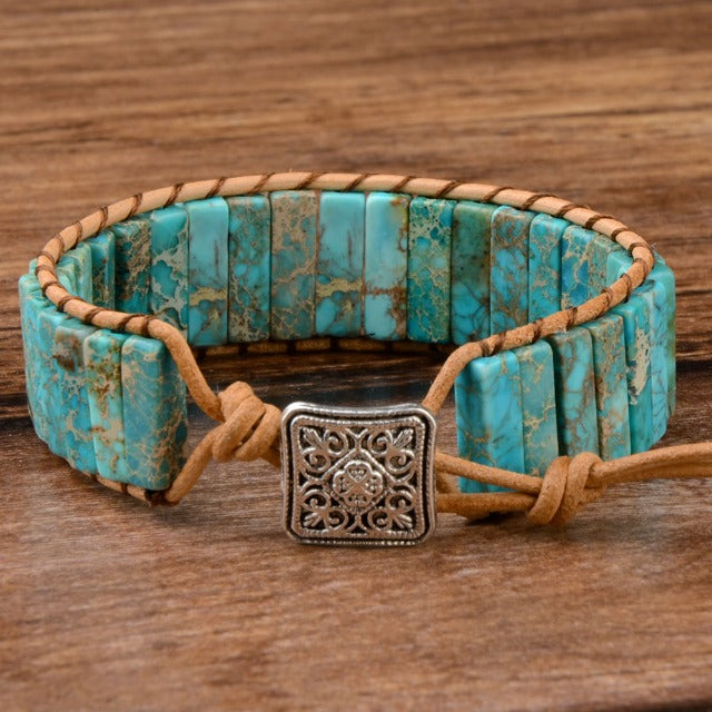 Pulsera Tibetana de Protección en Piedra Natural cian