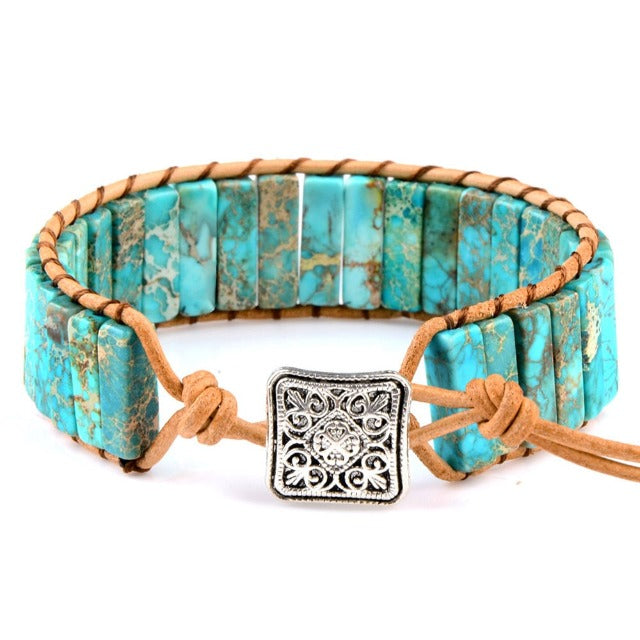 Pulsera Tibetana de Protección en Piedra Natural cian