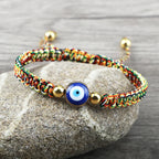 Pulsera Trenzada Contra Mal de Ojo Azul multicolor y oro