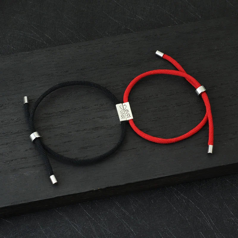 Pulseras Trenzadas Gourmette para Parejas "Love" rojo y negro