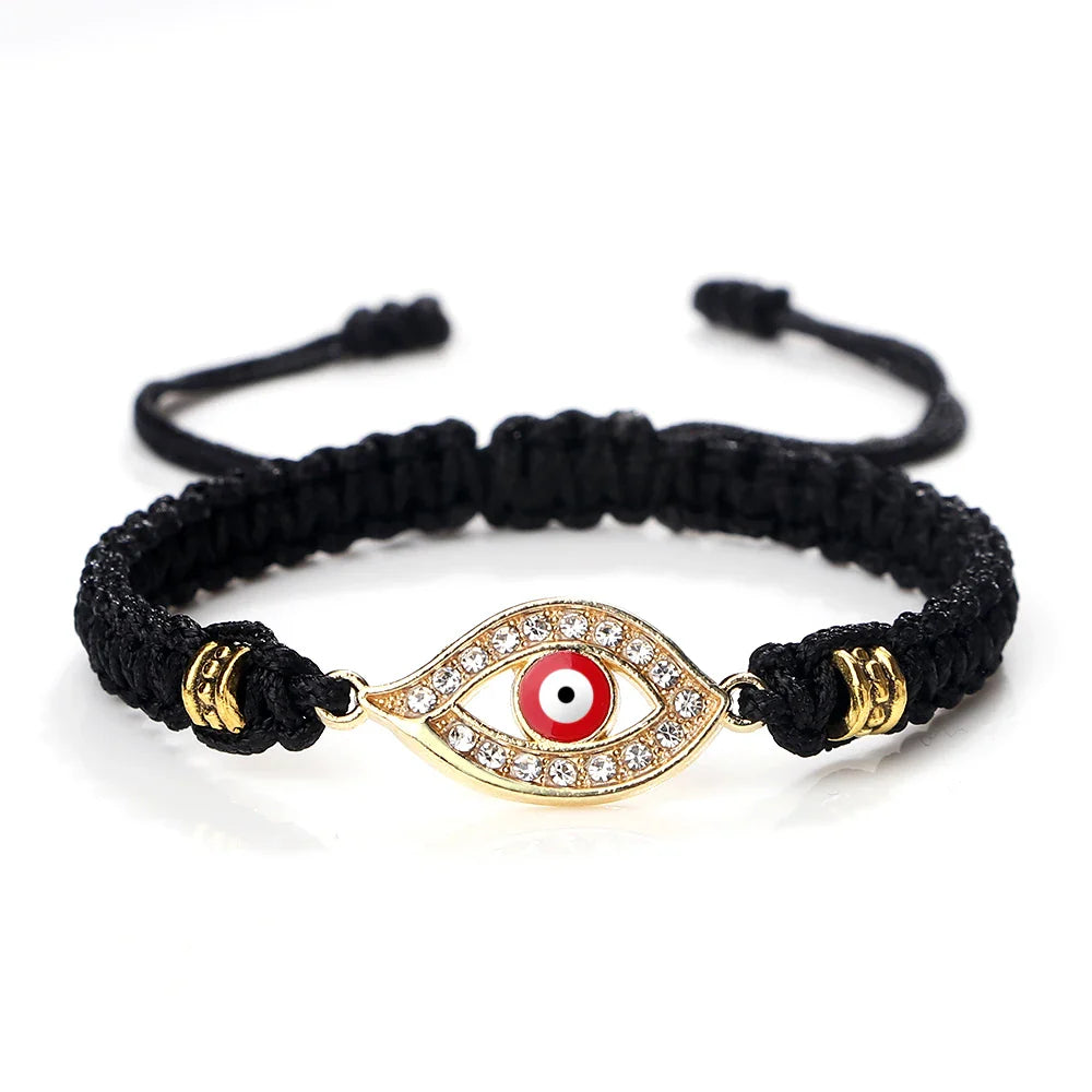 Pulsera Trenzada Zirconio Mal de Ojo Turco negro oro