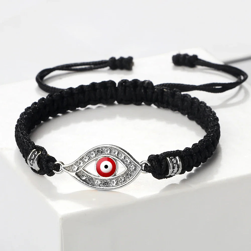 Pulsera Trenzada Zirconio Mal de Ojo Turco negro plata