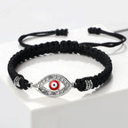 Pulsera Trenzada Zirconio Mal de Ojo Turco negro plata