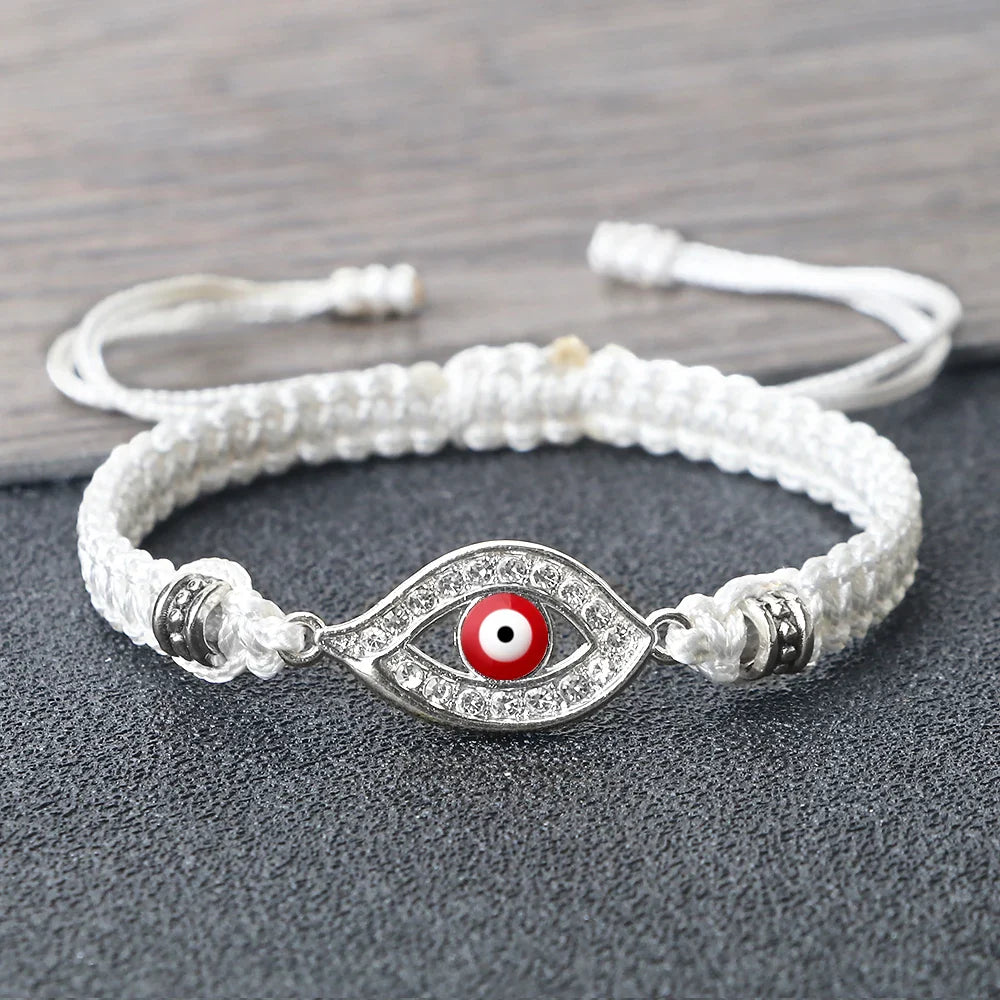Pulsera Trenzada Zirconio Mal de Ojo Turco blanco plata