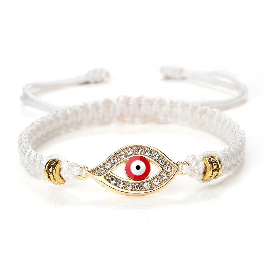 Pulsera Trenzada Zirconio Mal de Ojo Turco blanco oro
