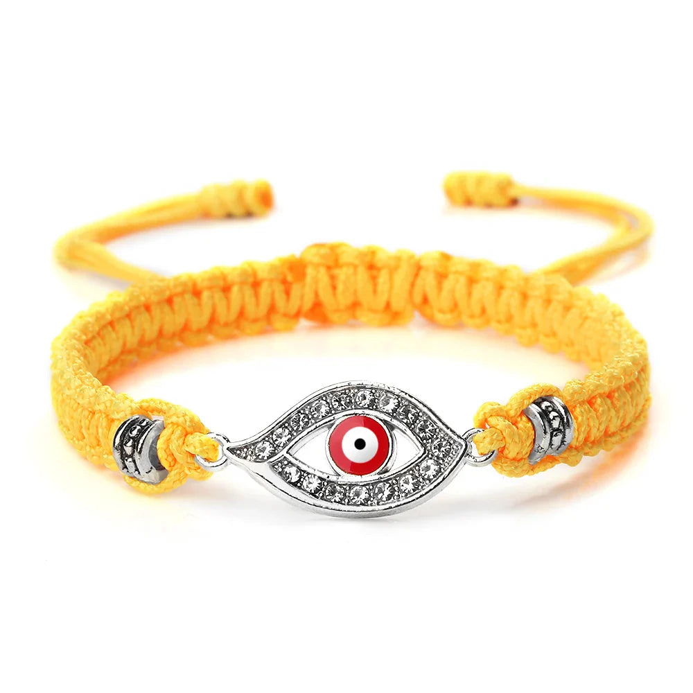 Pulsera Trenzada Zirconio Mal de Ojo Turco amarillo plata