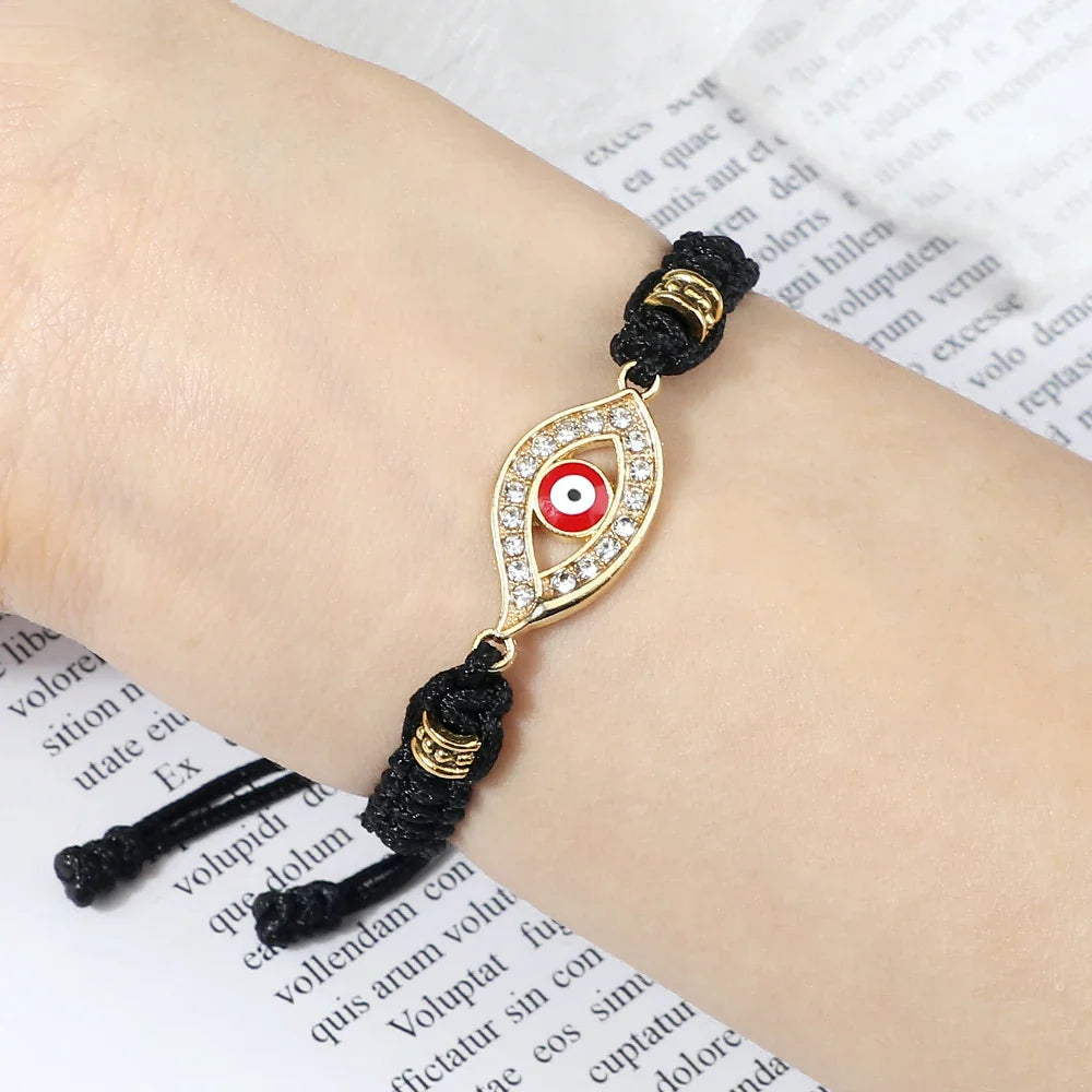 Pulsera Trenzada Zirconio Mal de Ojo Turco negro plata