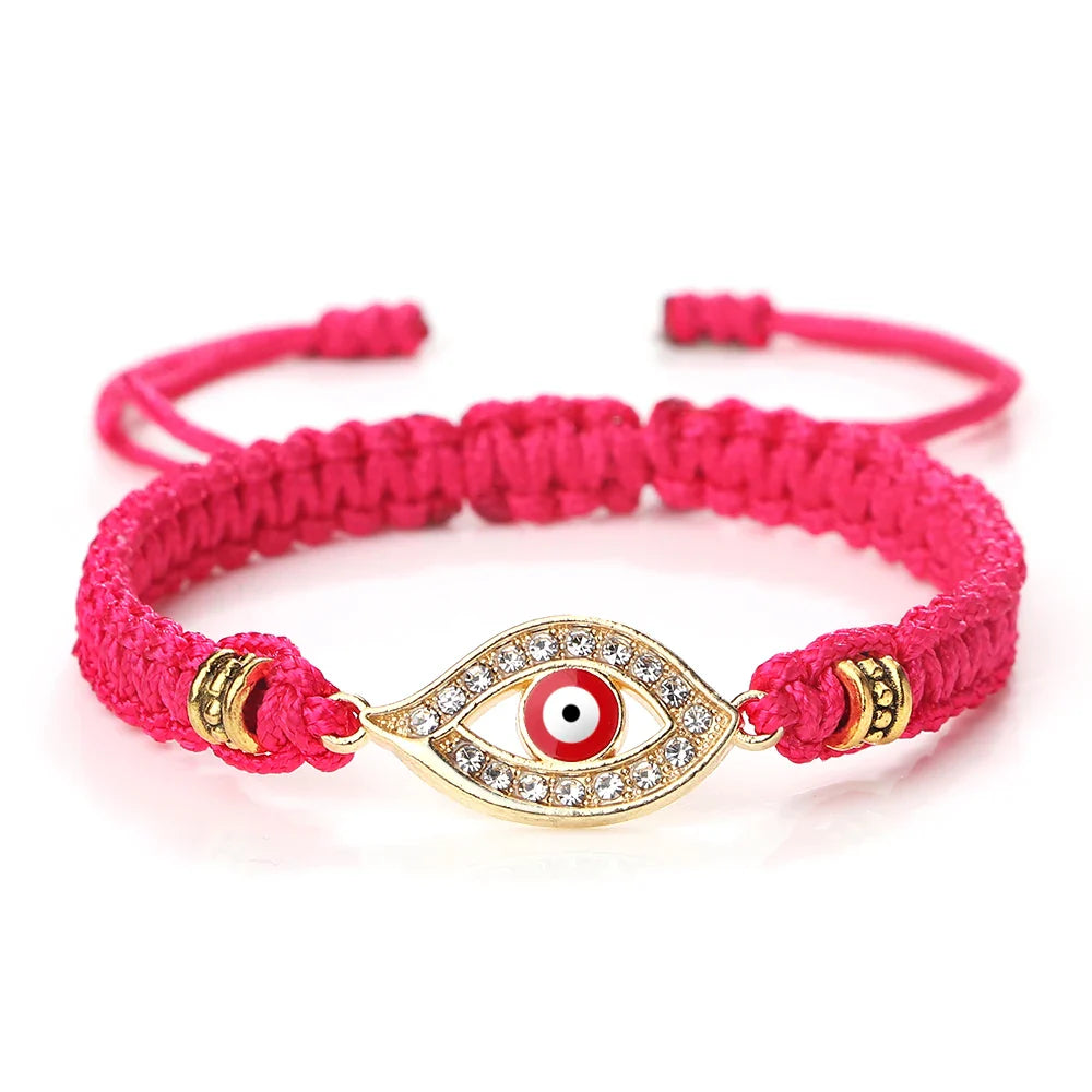 Pulsera Trenzada Zirconio Mal de Ojo Turco rosa oro