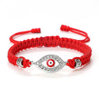 Pulsera Trenzada Zirconio Mal de Ojo Turco rojo plata