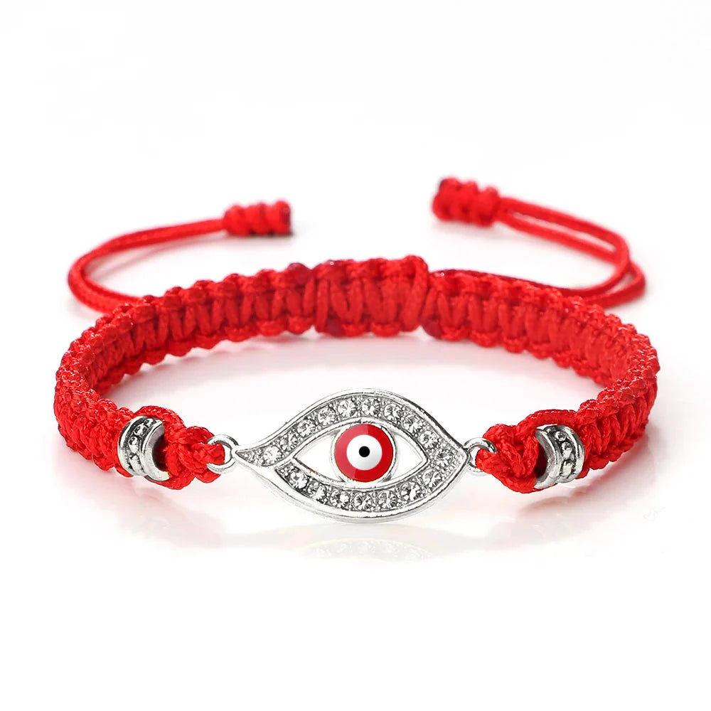 Pulsera Trenzada Zirconio Mal de Ojo Turco rojo plata