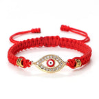 Pulsera Trenzada Zirconio Mal de Ojo Turco rojo oro